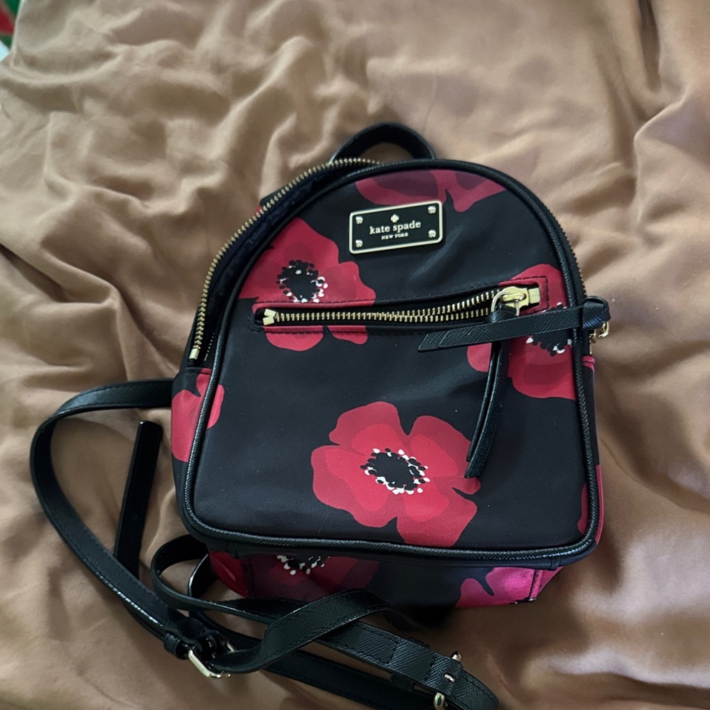 Kate Spade Black and Red Poppy small Backpack
